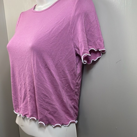 Womens Ruffle Trim Top Short Sleeve Shirt Cute Casual Everyday - Picture 5 of 12